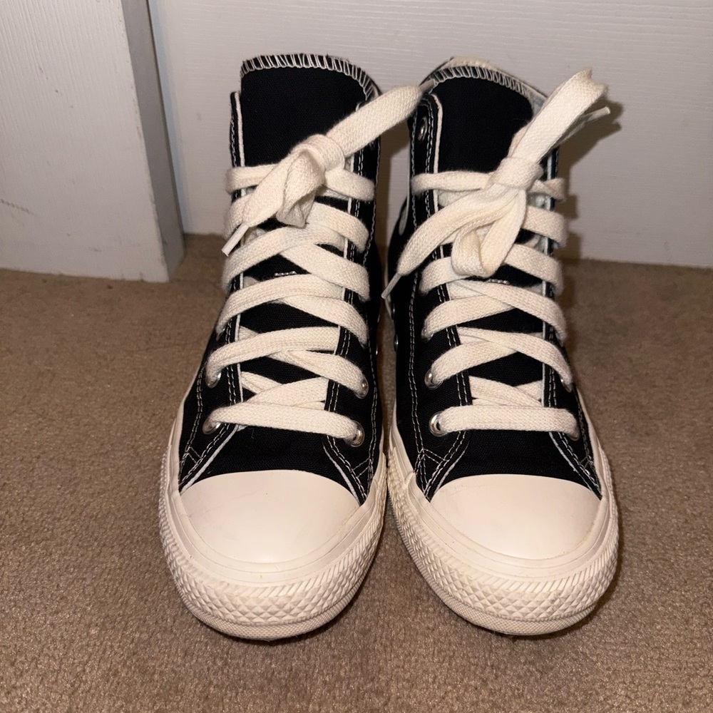 Converse Black and Cream High-Top Sneakers with flowers